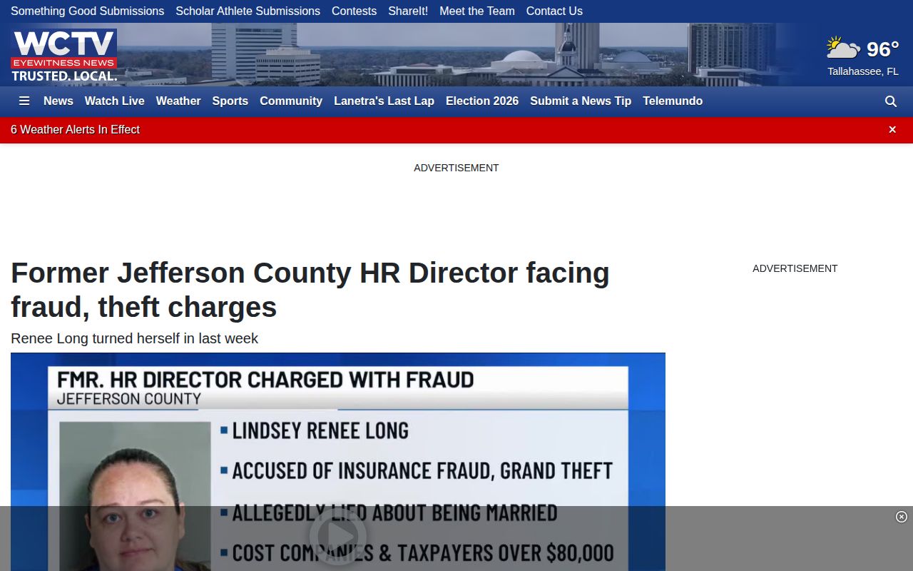 WCTV Jefferson County arrest news report with JCSO image credit