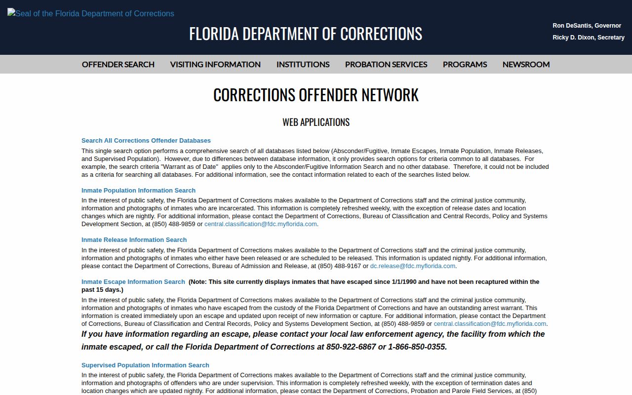 Florida corrections search for Jefferson County state offender records and photos
