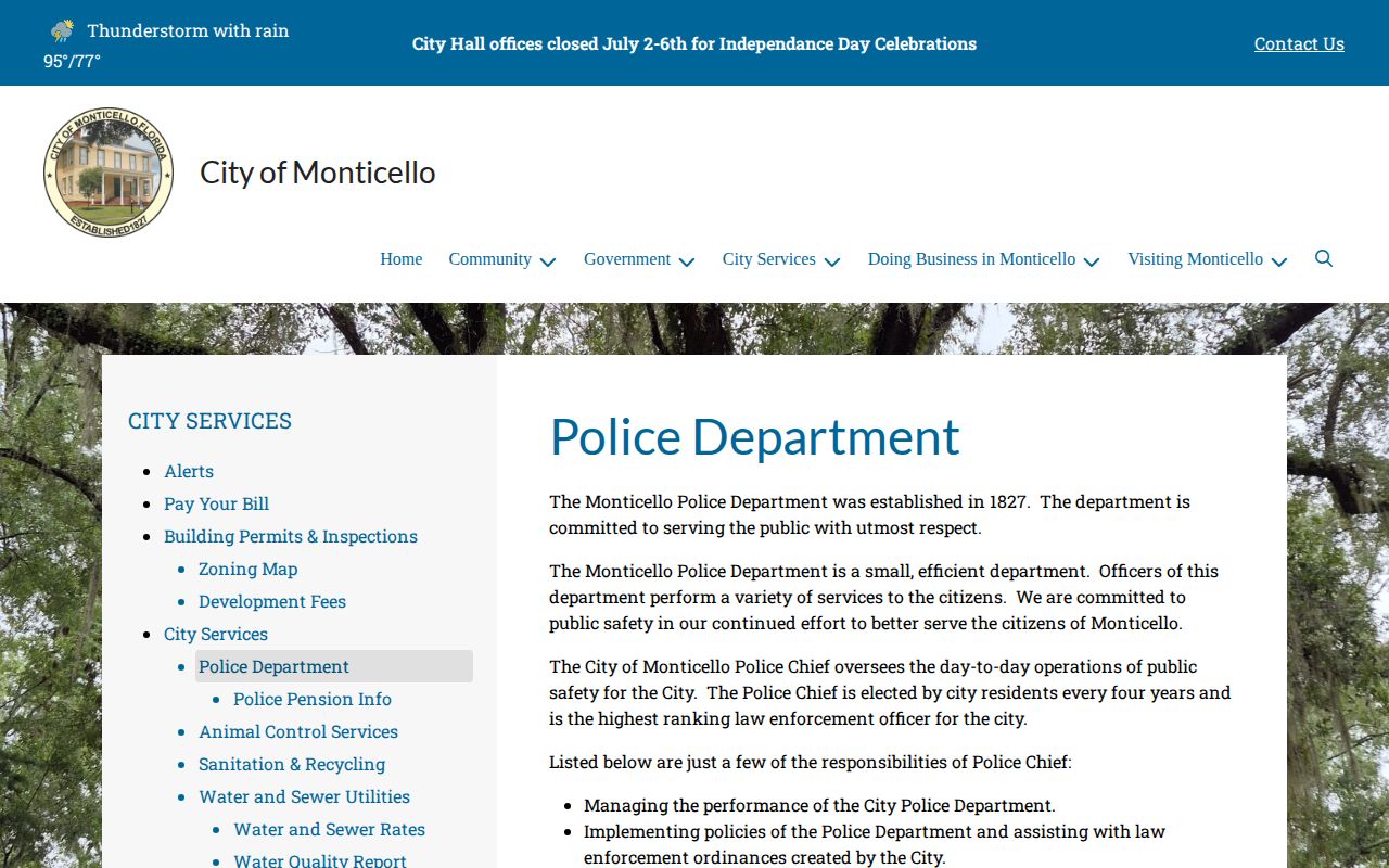 Monticello Police Department arrest-record information in Jefferson County