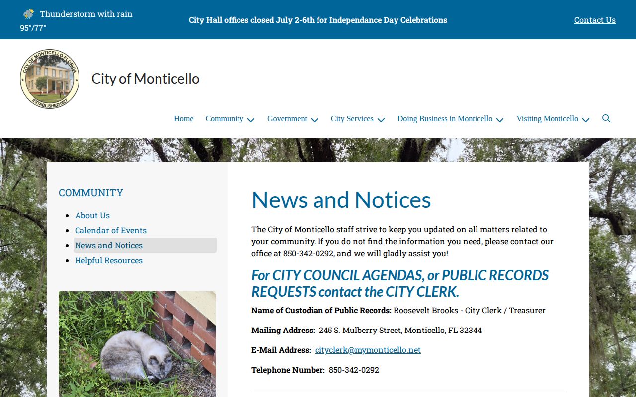 Monticello public-records notice for police arrest records in Jefferson County
